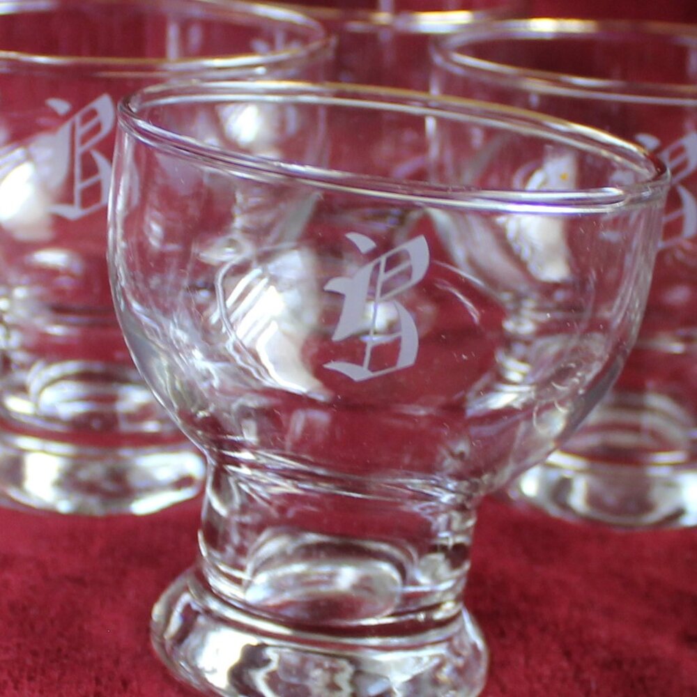 Vintage Monogrammed Small Glass Dessert Bowls - Set of 8, Monogrammed with B